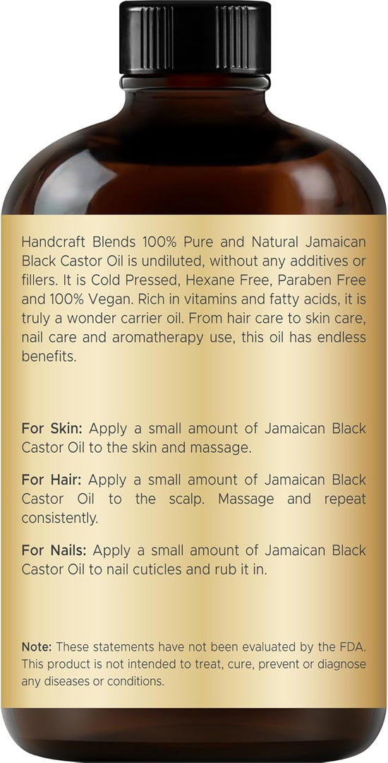Handcraft Cold-Pressed Jamaican Black Castor Oil 4 Fl Oz  in Glass Bottle with Lash Brushes