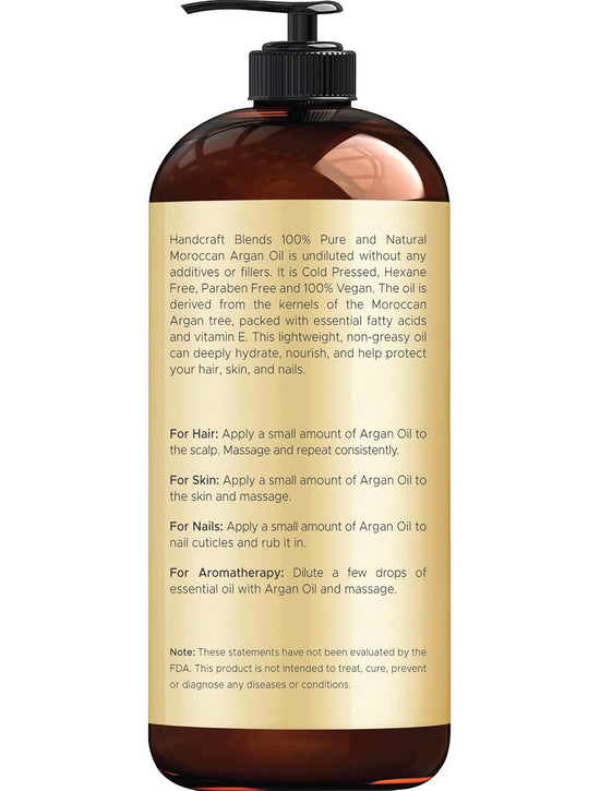 Handcraft Argan Oil - 16 Fl Oz Cold-Pressed 100% Pure & Natural