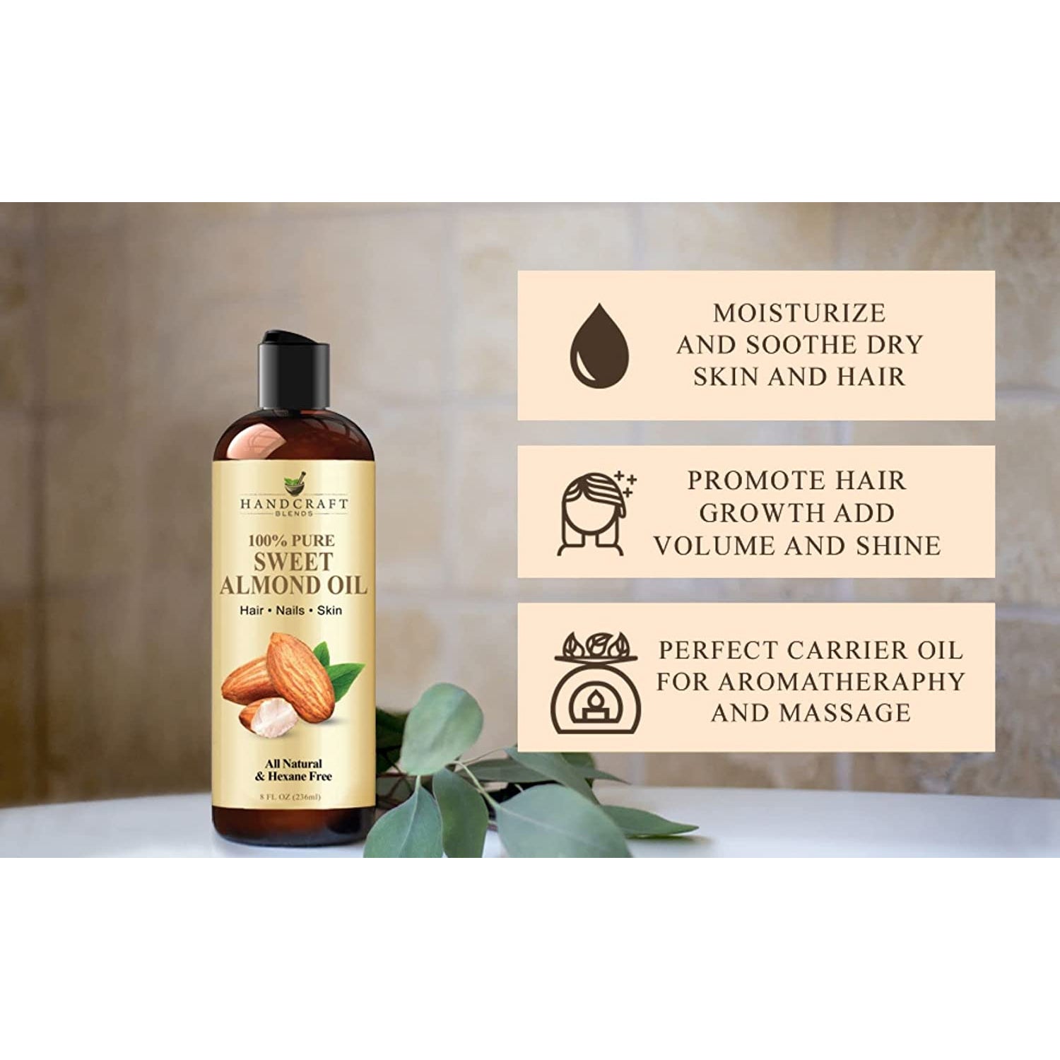 Rey Naturals Almond Hair Oil | 100% Pure Almond Oil (Badam Oil)