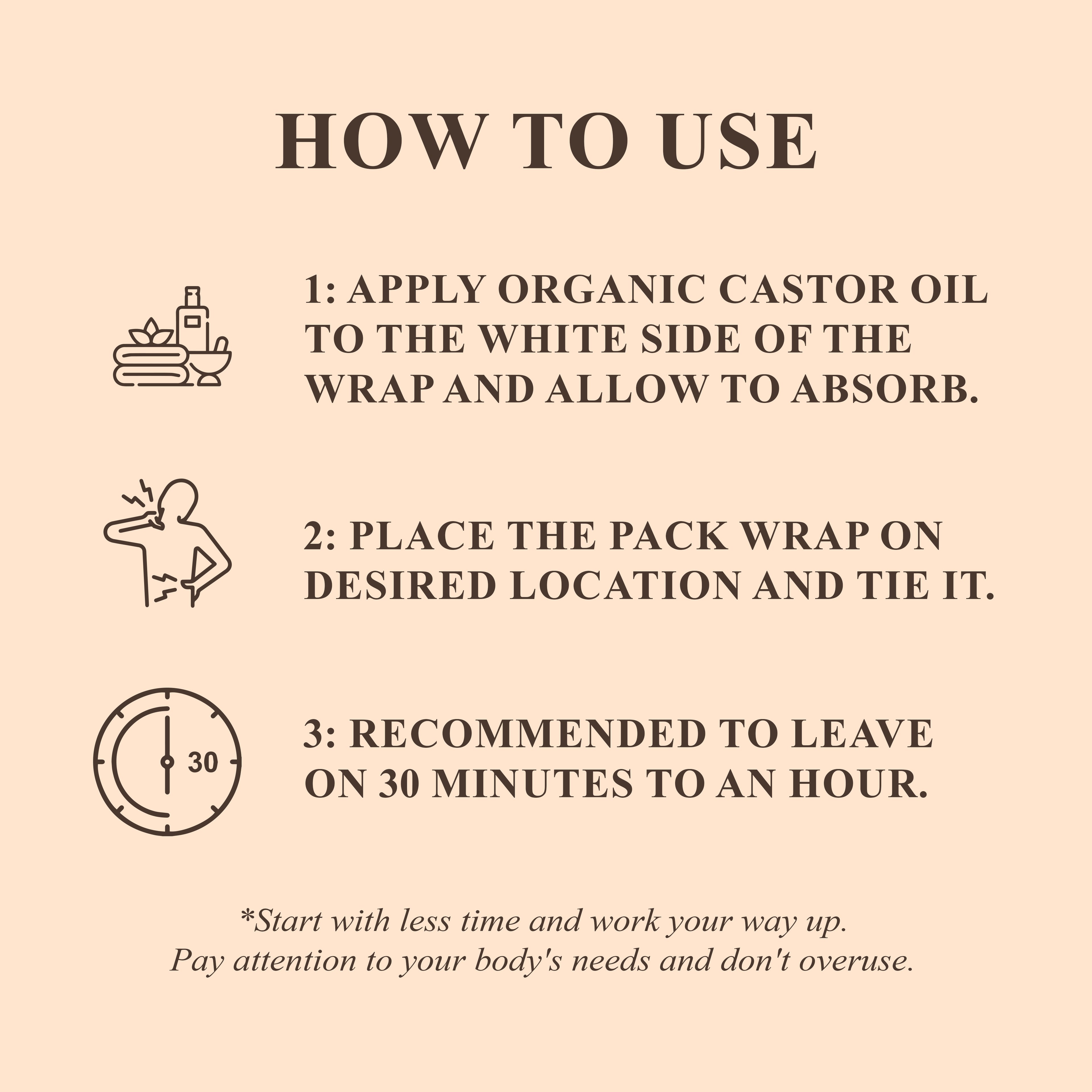 Castor Oil Pack Wrap - Organic Castor Carrier Oil with Reusable Wraps