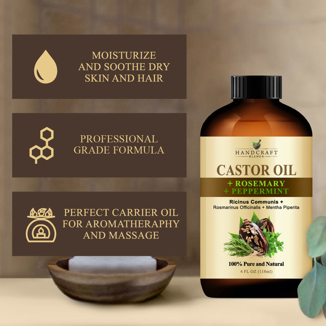 Handcraft Castor Oil + Rosemary + Peppermint Oil - 100% Pure and Natur ...