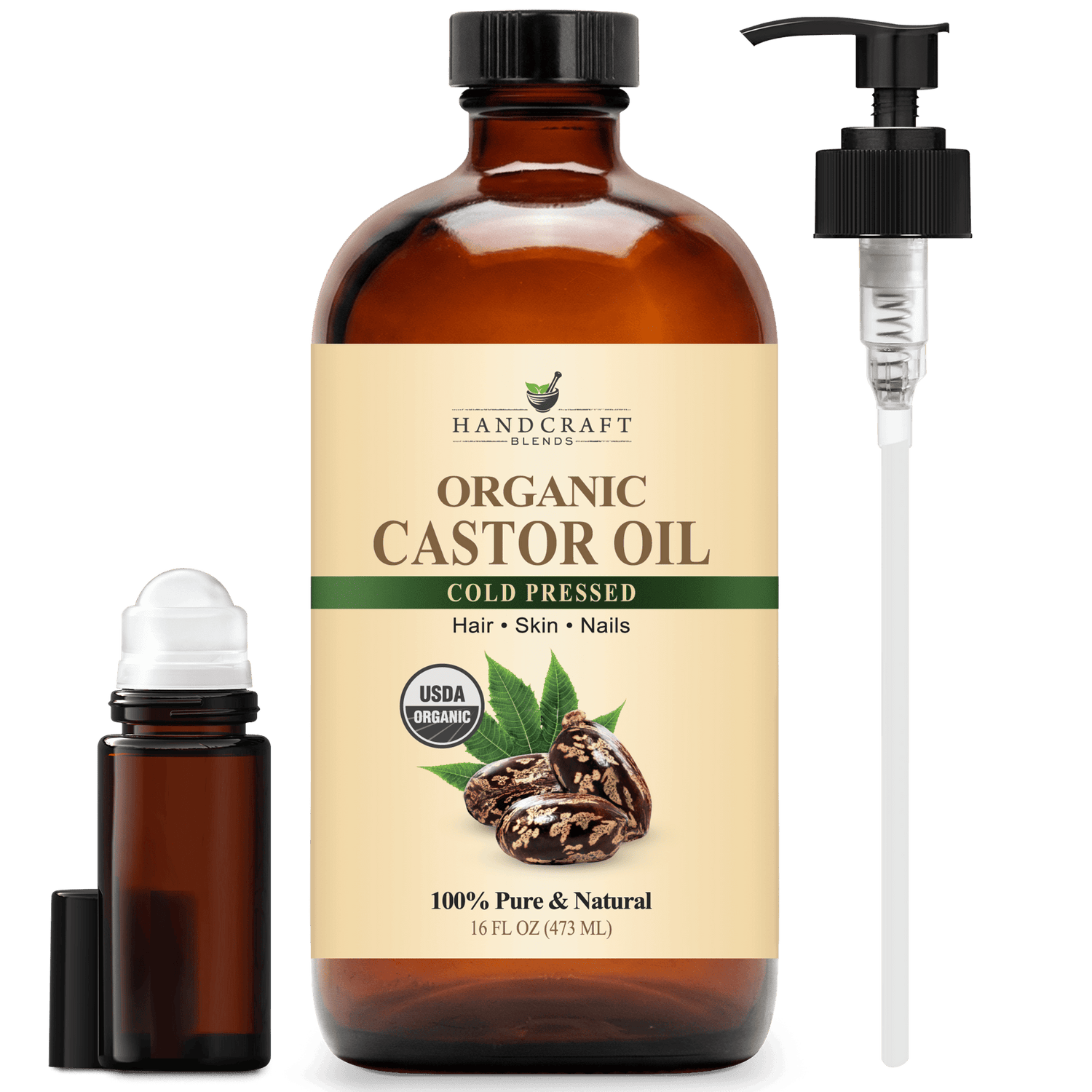 Organic Castor Oil - Glass Bottle with Roll on Bottle