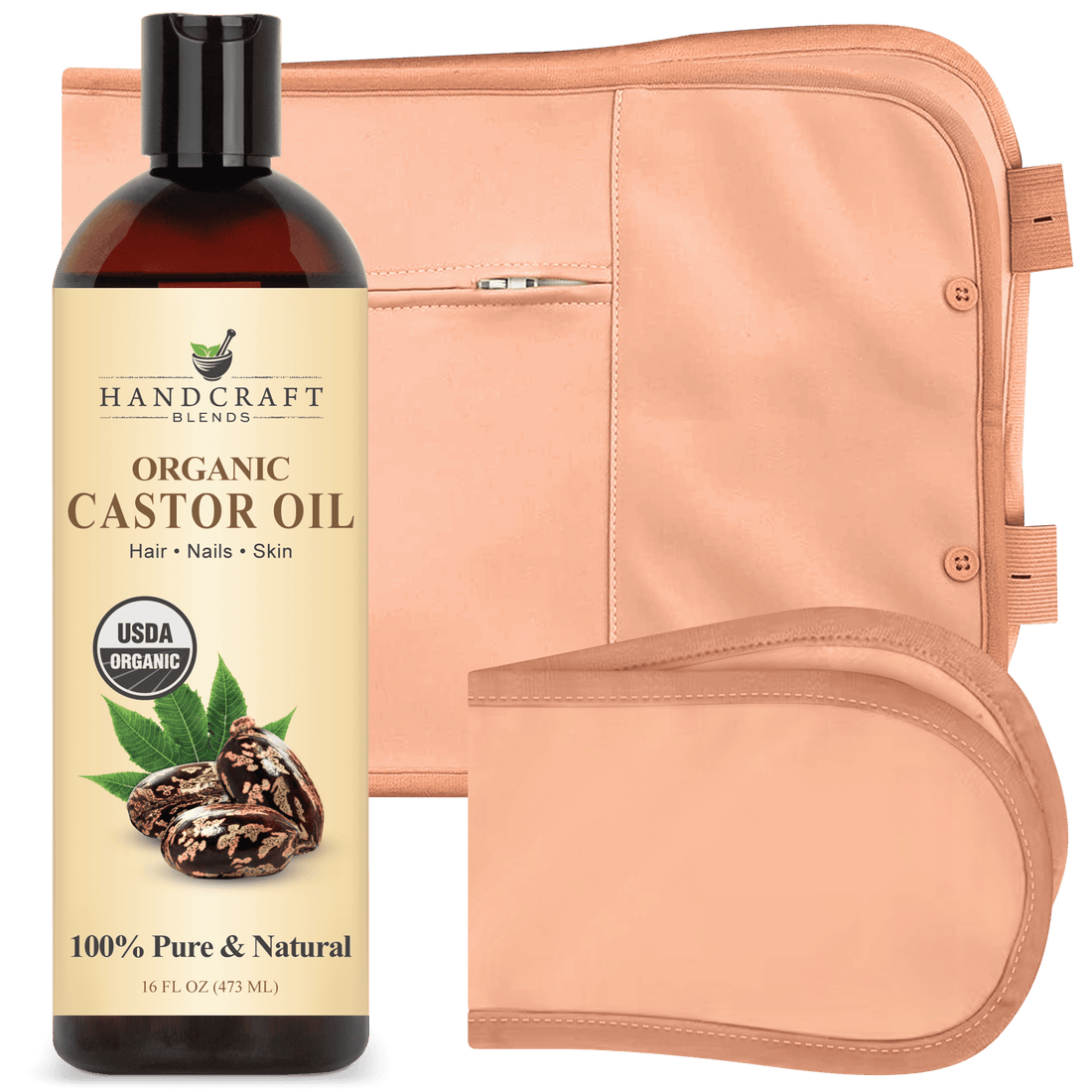 Castor Oil Pack Wrap - Organic Castor Carrier Oil with Reusable Wraps