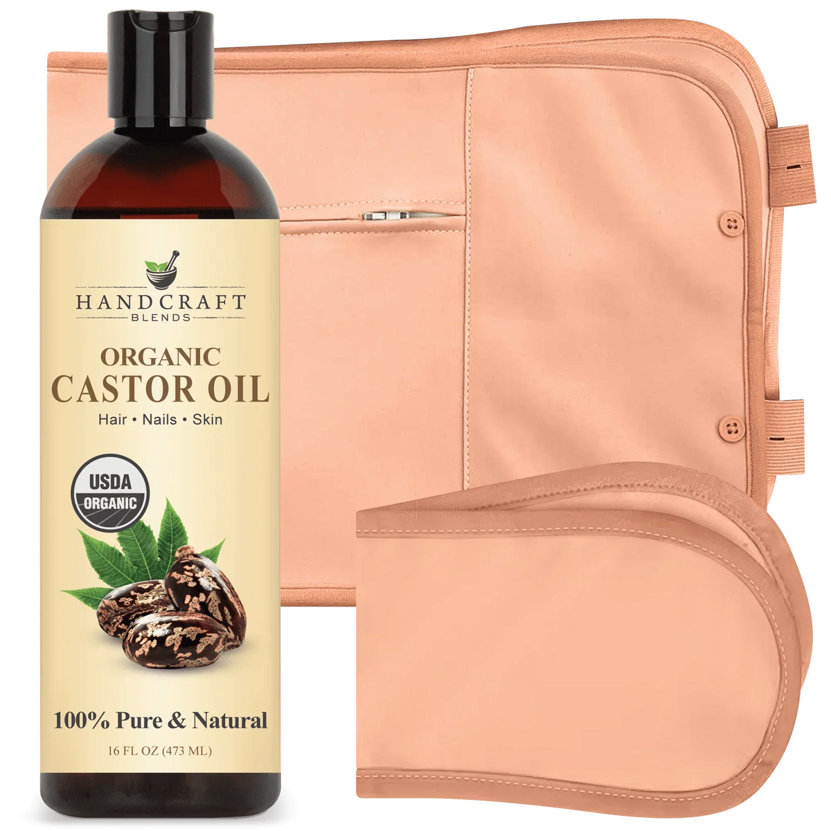 USDA Organic Castor Oil Pack Kit with Reusable Wrap | Handcraft Blends