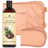 Organic castor oil bottle with peach reusable pack wrap, natural carrier oil set