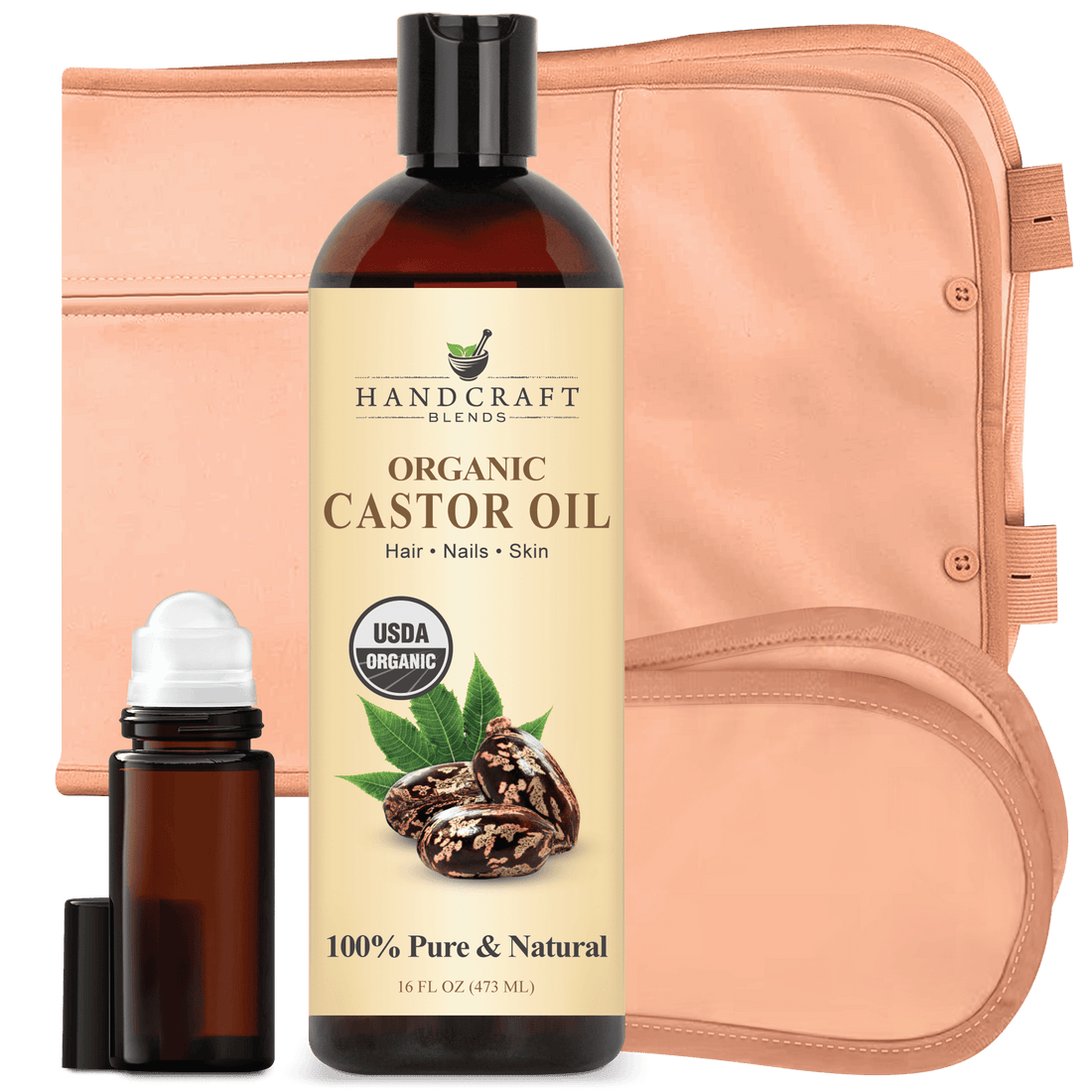 Organic Castor Oil Pack Wrap with Roll on Bottle