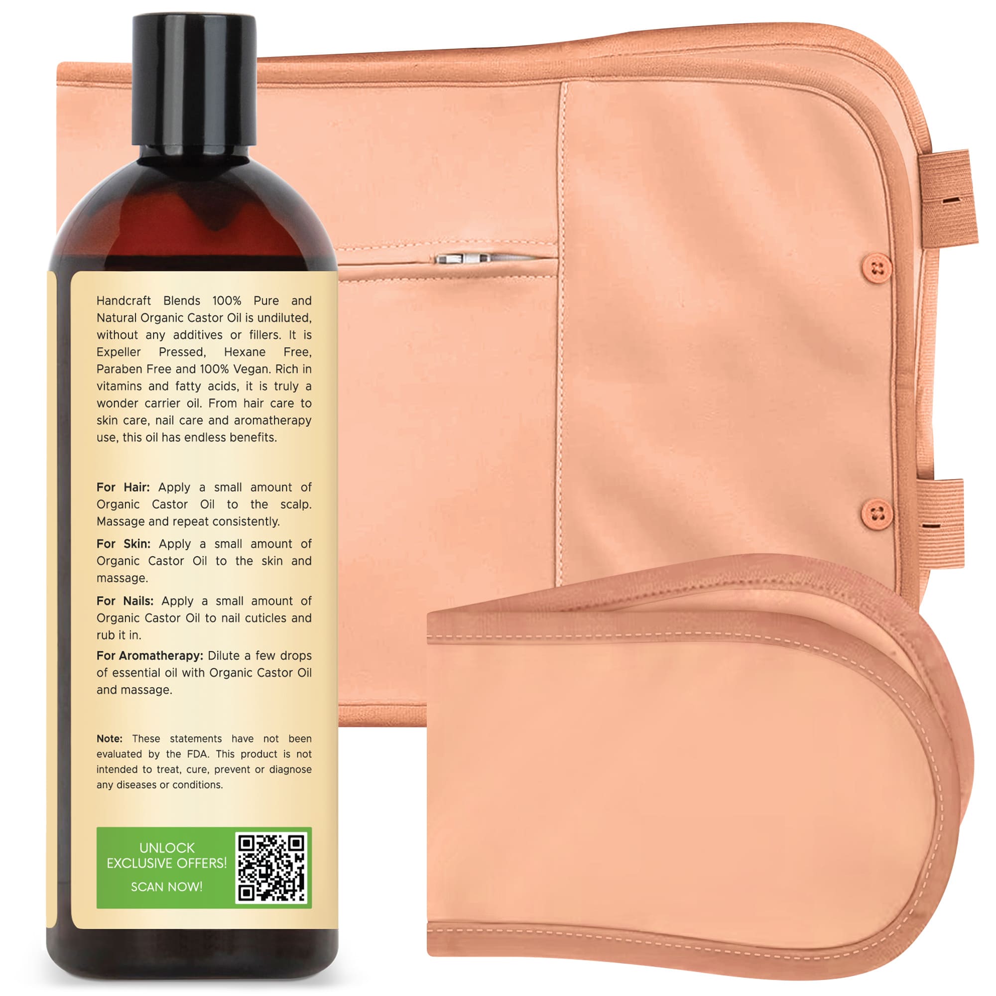 Castor Oil Pack Wrap - Organic Castor Carrier Oil with Reusable Wraps