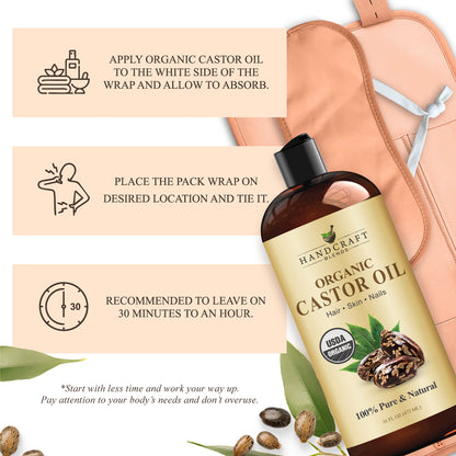 Organic Castor Oil Pack Wrap with Roll on Bottle