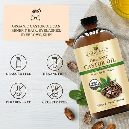Organic Castor Oil - Glass Bottle with Roll on Bottle