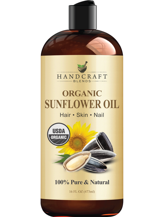 Handcraft Blends USDA Organic Sunflower Oil - Cold-Pressed 16 Fl Oz - 100% Pure and Natural - Premium Grade Carrier Oil for Skin and Hair - Hair and Body - Massage - Hexane-Free
