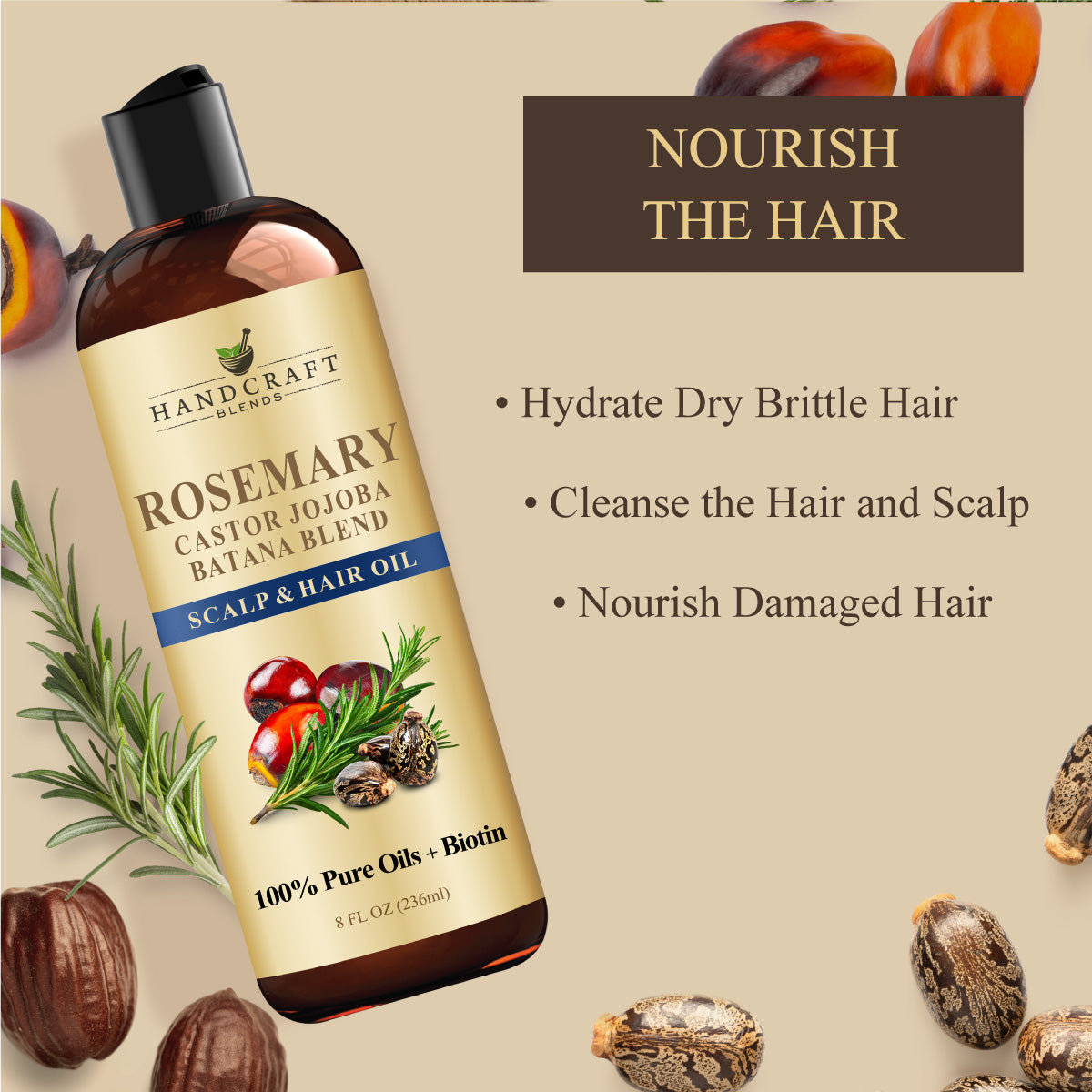 Rosemary Carrier Oil Blend with Castor, Jojoba, Batana and Biotin