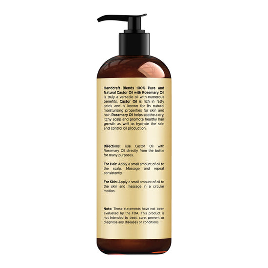 Handcraft Castor Oil infused with Rosemary for Hair Growth, Eyelashes and Eyebrows - 100% Pure and Natural - 8 fl. oz