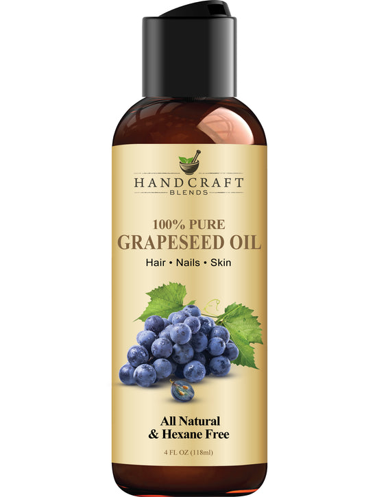 Handcraft Blends Grapeseed Oil - Cold-Pressed 4 Fl Oz - 100% Pure and Natural - Premium Grade Carrier Oil for Skin and Hair - Hair and Body - Massage - Hexane-Free