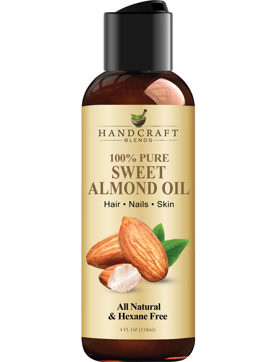 Handcraft Blends Sweet Almond Oil, 4 Fl Oz, 100% Pure and Natural | Hexane-Free | For Skin and Hair | Massage Oil | Premium Grade Carrier Oil