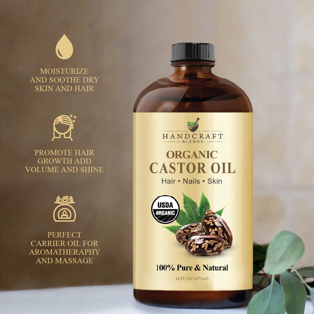 Handcraft Organic Castor Oil in Glass Bottle - 100% Pure and Natural ...