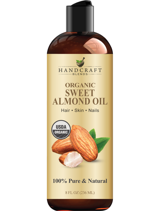 Handcraft Blends Organic Almond Oil - 8 Fl Oz - 100% Pure and Natural - Premium Grade Oil for Skin and Hair - Carrier Oil - Hair and Body Oil - Massage Oil - Hexane-Free