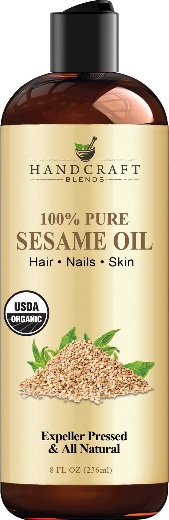 Handcraft Blends Organic Sesame Oil - 8 Fl Oz - 100% Pure and Natural - Premium Grade Carrier Oil for Skin and Hair - Hair and Body - Massage - Expeller-Pressed and Hexane-Free