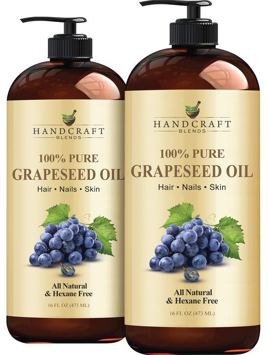 Handcraft Blends Grapeseed Oil - Cold-Pressed 16 Fl Oz (Pack of 2) - 100% Pure and Natural - Premium Grade Carrier Oil for Skin and Hair - Hair and Body - Massage - Hexane-Free