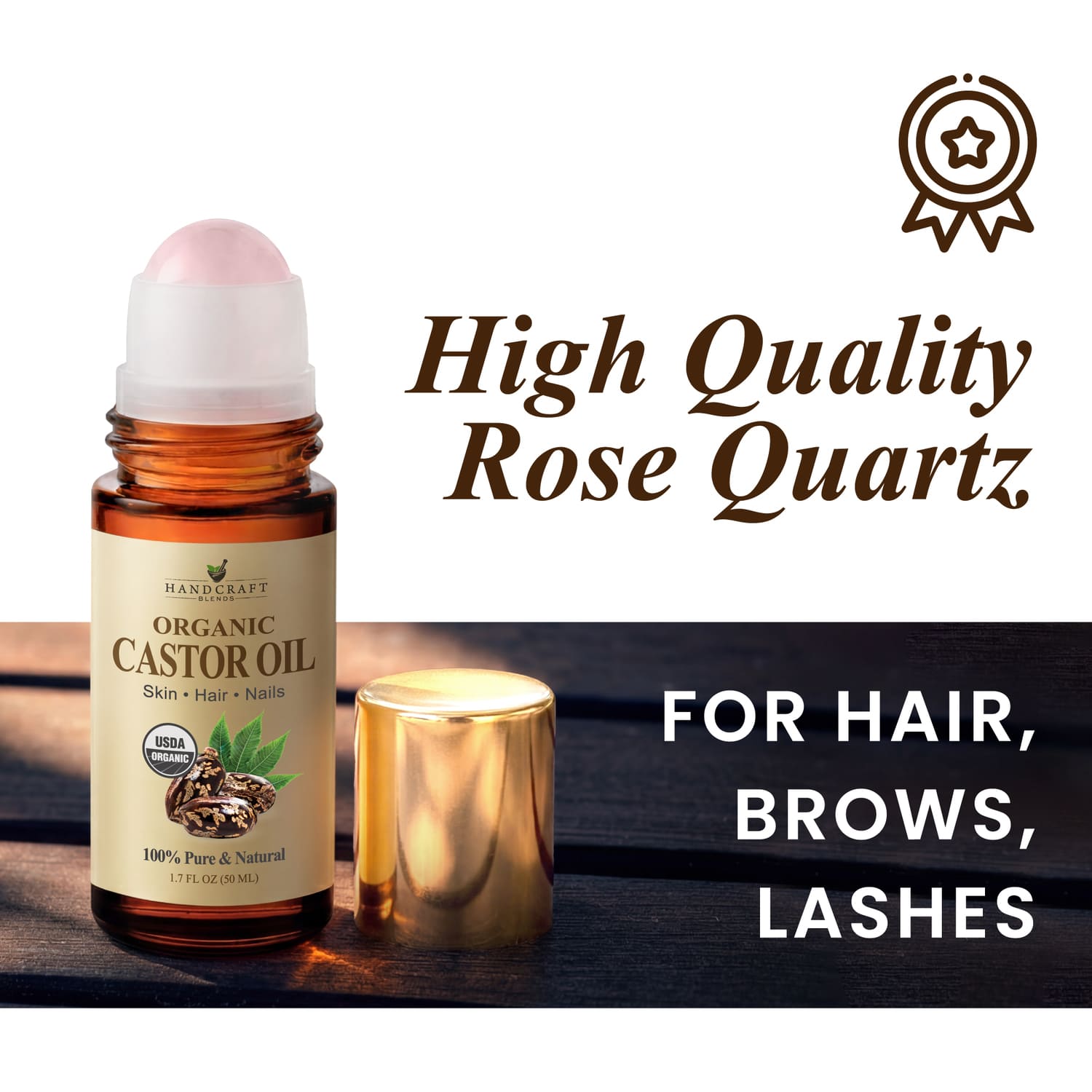 Organic Castor Oil with Rose Quartz Roll-On Bottles
