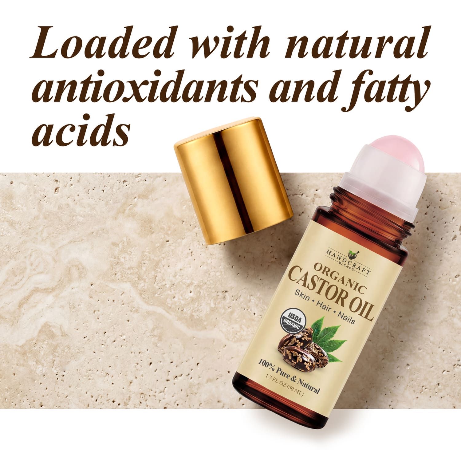 Organic Castor Oil with Rose Quartz Roll-On Bottles