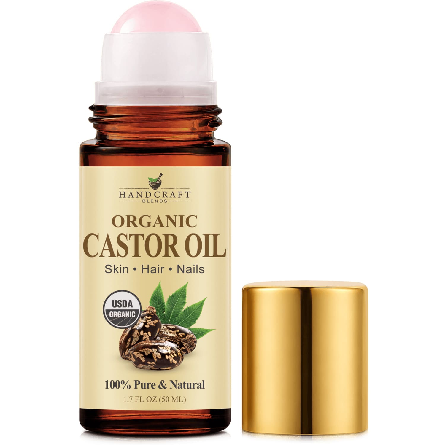 Organic Castor Oil with Rose Quartz Roll-On Bottles