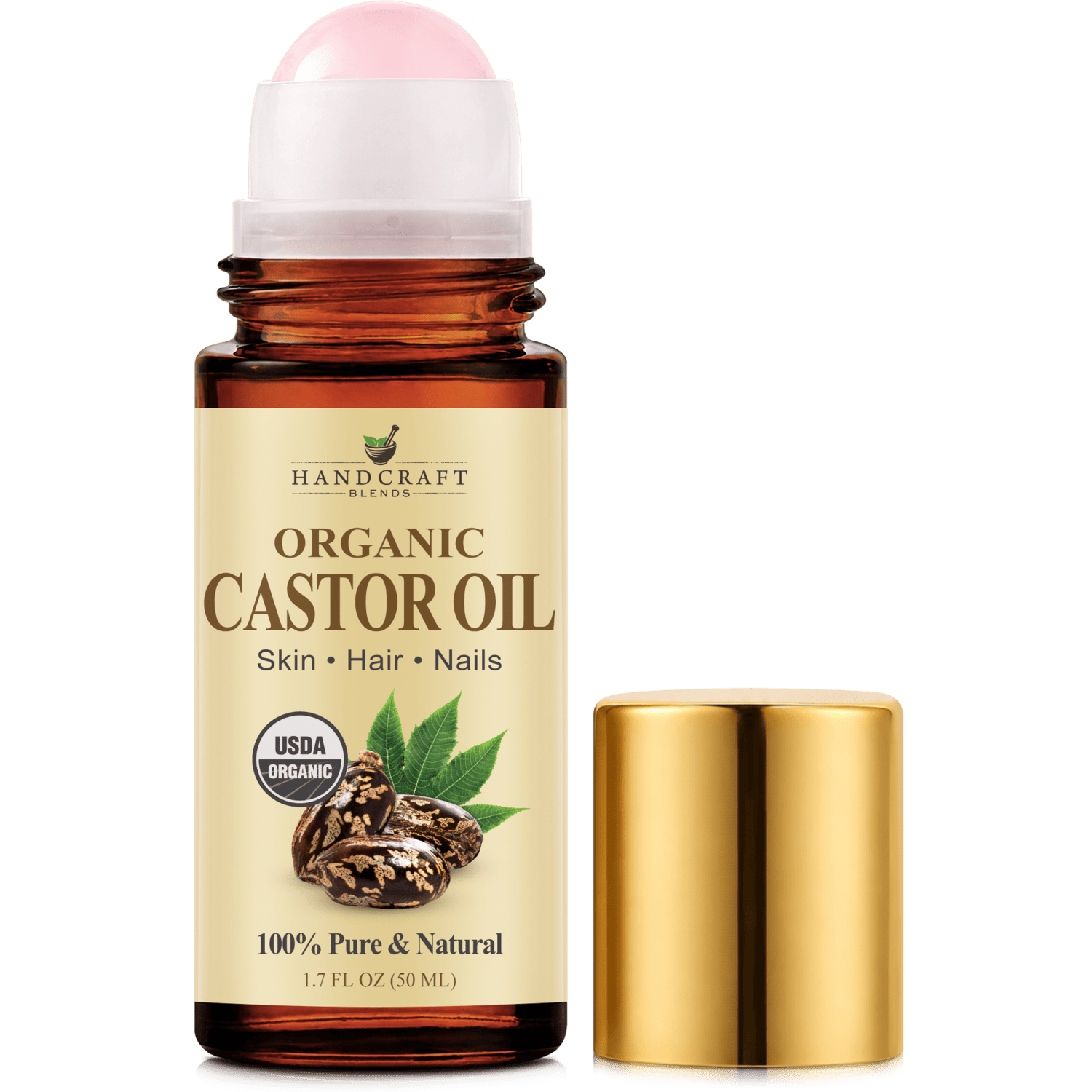 Organic Castor Oil with Rose Quartz Roll-On Bottles