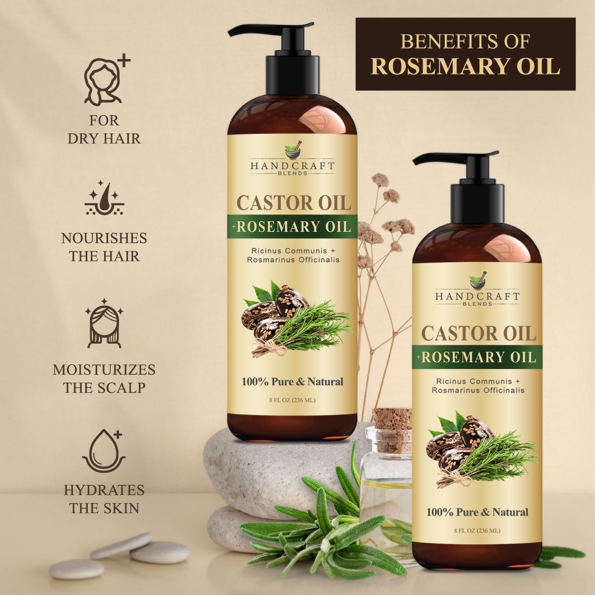 Castor oil with rosemary texture and styling use