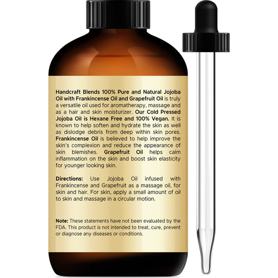 Handcraft Jojoba Oil + Frankincense Oil + Grapefruit Oil - 100% Pure and Natural - 4 fl. Oz