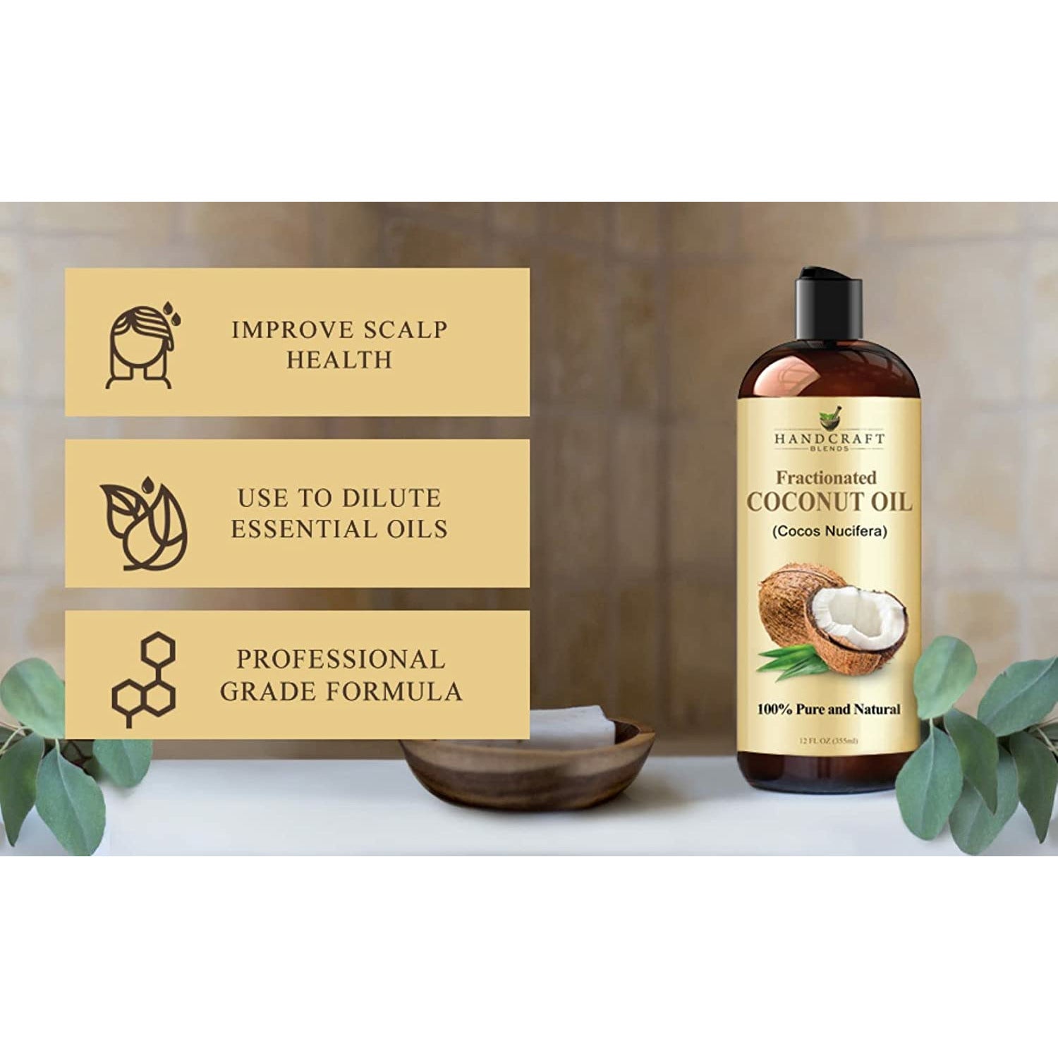 Handcraft Fractionated Coconut Oil - 100% Pure & Natural Premium Grade Coconut Carrier Oil for Essential Oils, Massage Oil, Moisturizing Hair Oil & B