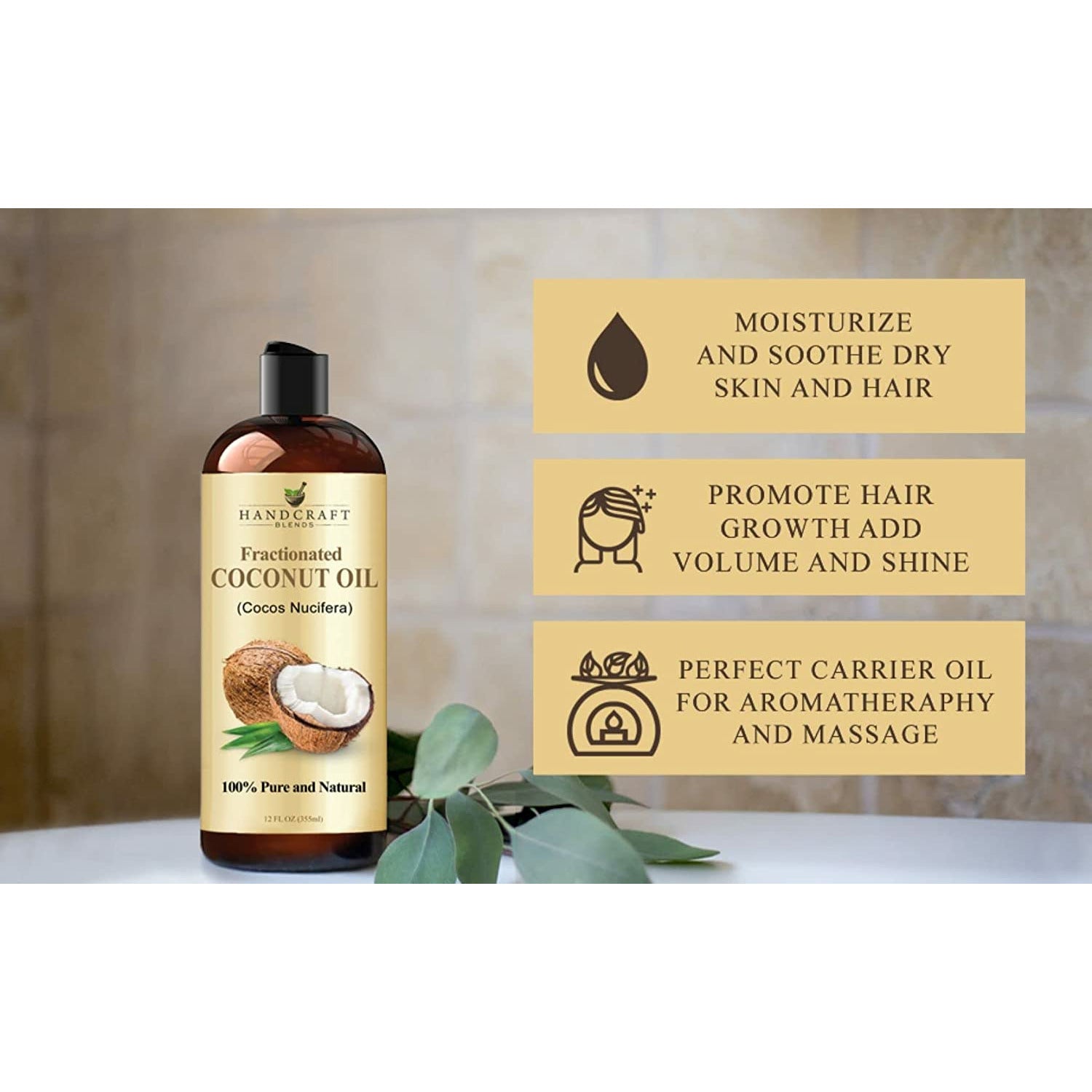 Fractionated Coconut Oil Natural Carrier Oil - 4 oz Nourishes Skin for