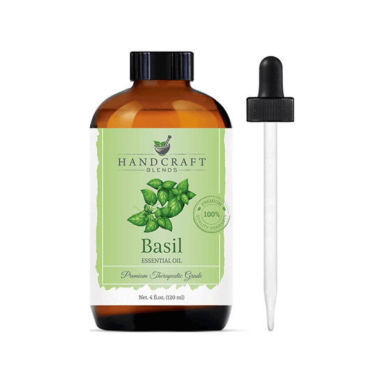 basil essential oil bottle 4 Oz front